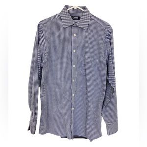 Chaps blue white checkered long sleeve button down mens M neck 15-15.5 arm 34/35